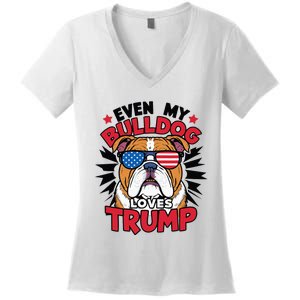 Even My Dog Loves Trump 2024 Election Trump Supporter Women's V-Neck T-Shirt