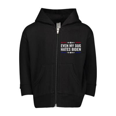 Even My Dog Hates Biden Shirt Funny Anti Biden Toddler Zip Fleece Hoodie