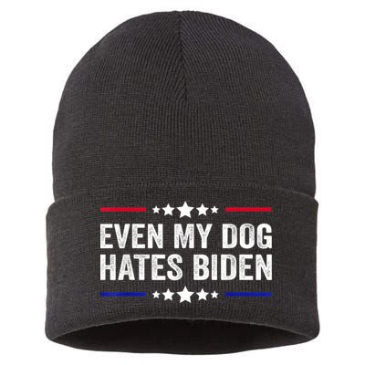 Even My Dog Hates Biden Shirt Funny Anti Biden Sustainable Knit Beanie