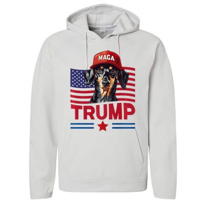 Even My Dog Loves Trump Funny Dachshund Maga Hat Premium Performance Fleece Hoodie