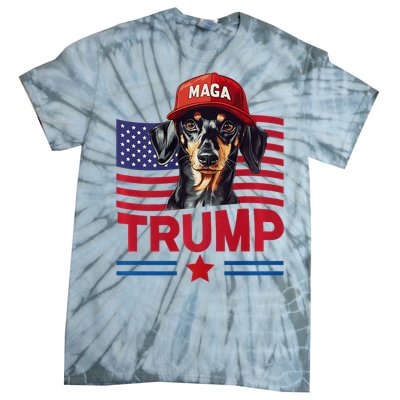 Even My Dog Loves Trump Funny Dachshund Maga Hat Premium Tie-Dye T-Shirt