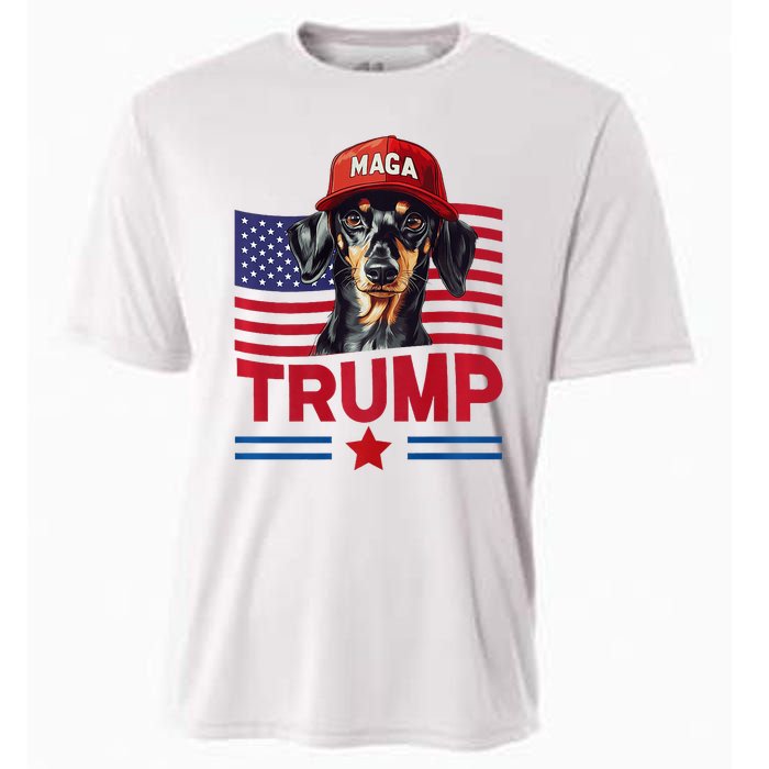 Even My Dog Loves Trump Funny Dachshund Maga Hat Premium Cooling Performance Crew T-Shirt