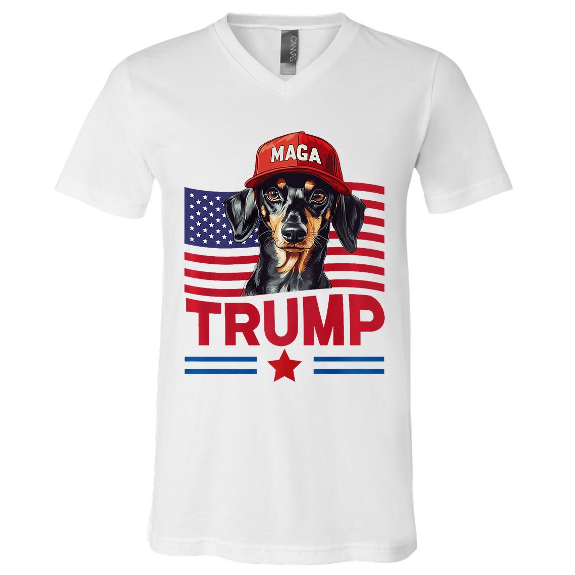 Even My Dog Loves Trump Funny Dachshund Maga Hat Premium V-Neck T-Shirt