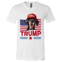 Even My Dog Loves Trump Funny Dachshund Maga Hat Premium V-Neck T-Shirt