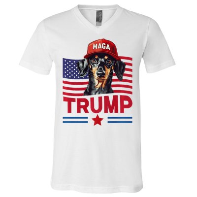 Even My Dog Loves Trump Funny Dachshund Maga Hat Premium V-Neck T-Shirt