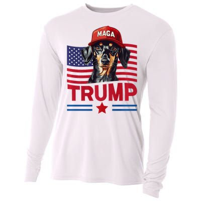 Even My Dog Loves Trump Funny Dachshund Maga Hat Premium Cooling Performance Long Sleeve Crew