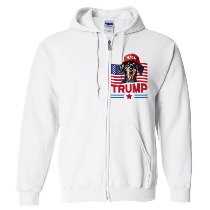 Even My Dog Loves Trump Funny Dachshund Maga Hat Premium Full Zip Hoodie