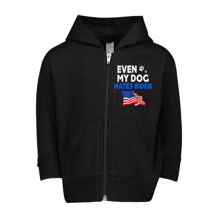 Even My Dog Hates Biden USA Flag Toddler Zip Fleece Hoodie