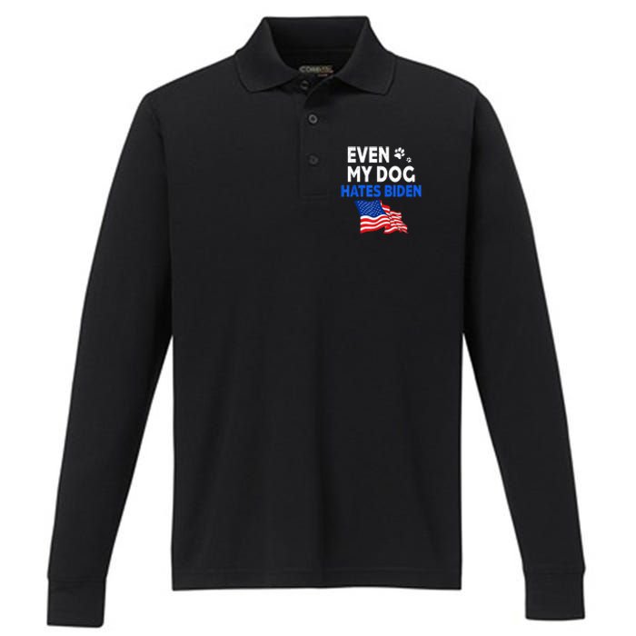 Even My Dog Hates Biden USA Flag Performance Long Sleeve Polo