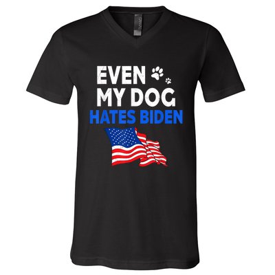 Even My Dog Hates Biden USA Flag V-Neck T-Shirt