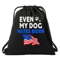 Even My Dog Hates Biden USA Flag Drawstring Bag