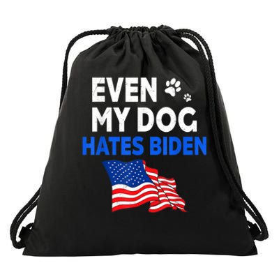 Even My Dog Hates Biden USA Flag Drawstring Bag