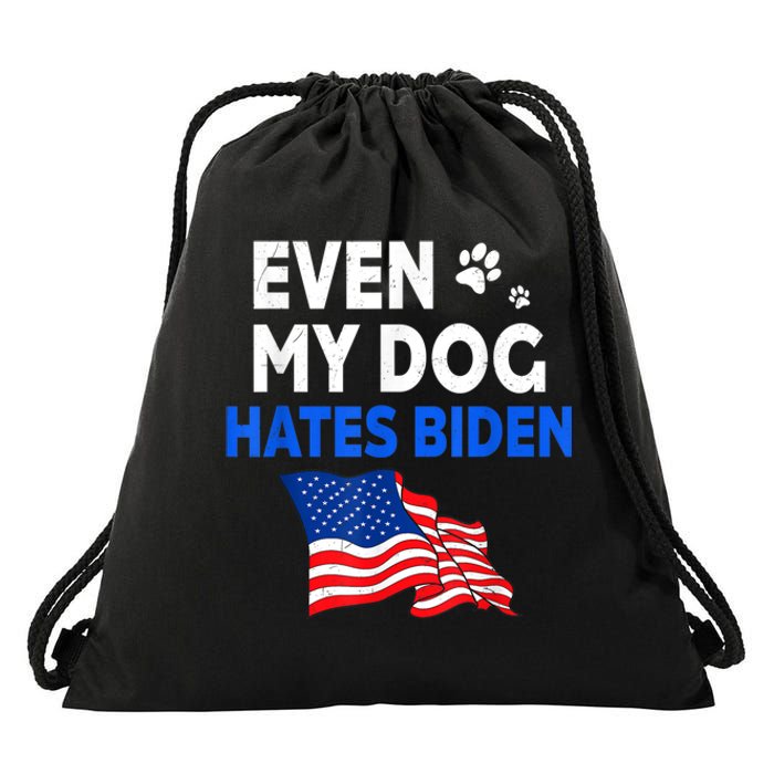 Even My Dog Hates Biden USA Flag Drawstring Bag