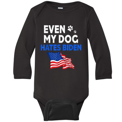 Even My Dog Hates Biden USA Flag Baby Long Sleeve Bodysuit