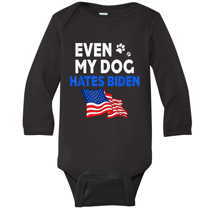 Even My Dog Hates Biden USA Flag Baby Long Sleeve Bodysuit