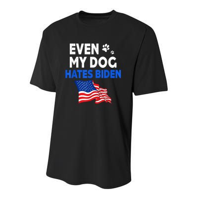 Even My Dog Hates Biden USA Flag Youth Performance Sprint T-Shirt