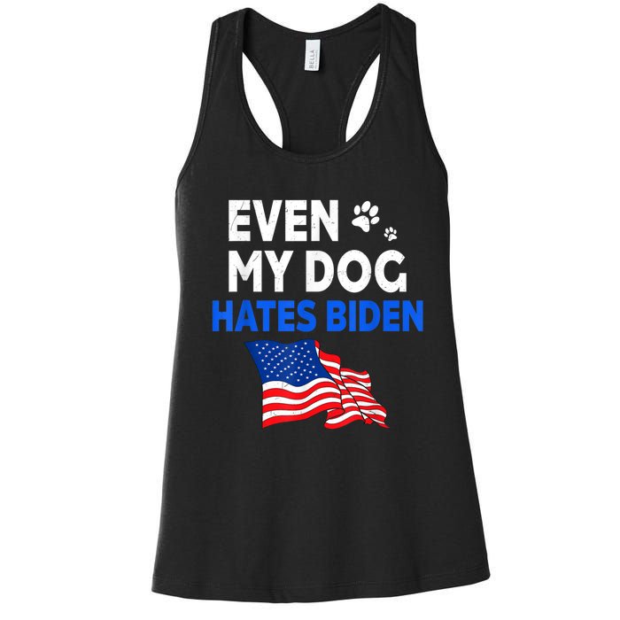 Even My Dog Hates Biden USA Flag Women's Racerback Tank