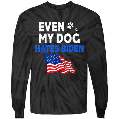 Even My Dog Hates Biden USA Flag Tie-Dye Long Sleeve Shirt