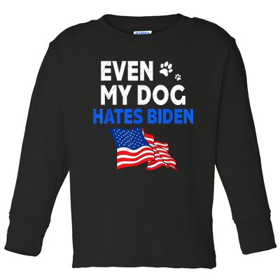 Even My Dog Hates Biden USA Flag Toddler Long Sleeve Shirt