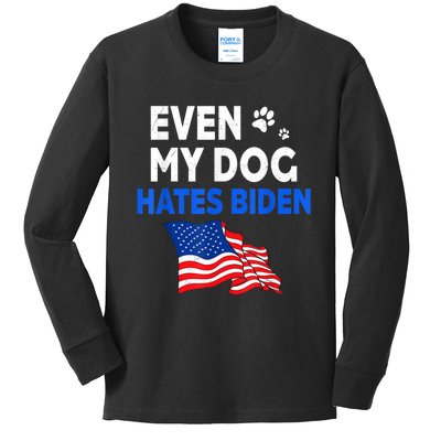 Even My Dog Hates Biden USA Flag Kids Long Sleeve Shirt