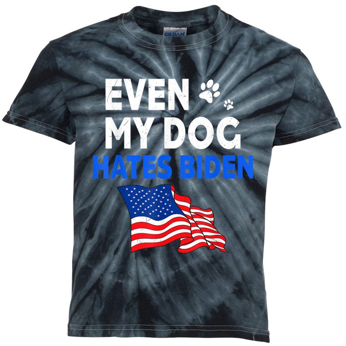 Even My Dog Hates Biden USA Flag Kids Tie-Dye T-Shirt