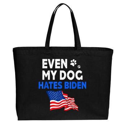 Even My Dog Hates Biden USA Flag Cotton Canvas Jumbo Tote