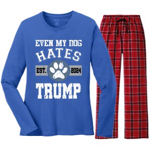 Even My Dog Hates Trump Funny Anti President Donald Trump Gift Women's Long Sleeve Flannel Pajama Set 