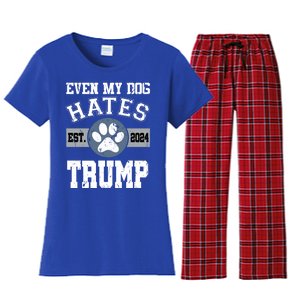 Even My Dog Hates Trump Funny Anti President Donald Trump Gift Women's Flannel Pajama Set