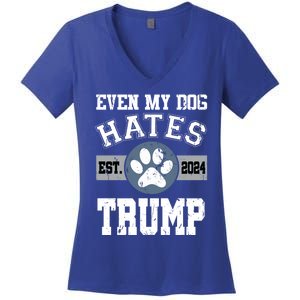 Even My Dog Hates Trump Funny Anti President Donald Trump Gift Women's V-Neck T-Shirt