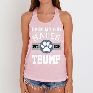 Even My Dog Hates Trump Funny Anti President Donald Trump Gift Women's Knotted Racerback Tank