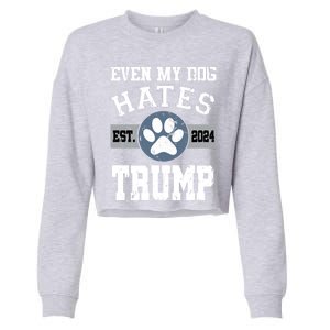 Even My Dog Hates Trump Funny Anti President Donald Trump Gift Cropped Pullover Crew