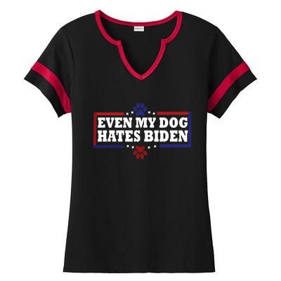 Even My Dog Hates Biden Shirt Funny Anti President Joe Biden Ladies Halftime Notch Neck Tee