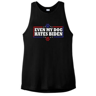 Even My Dog Hates Biden Shirt Funny Anti President Joe Biden Ladies PosiCharge Tri-Blend Wicking Tank