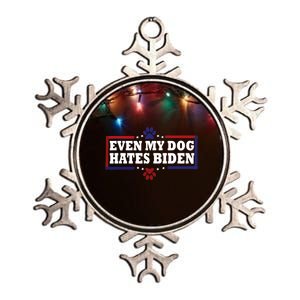 Even My Dog Hates Biden Shirt Funny Anti President Joe Biden Metallic Star Ornament