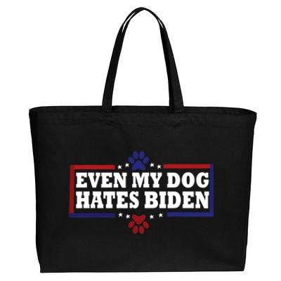 Even My Dog Hates Biden Shirt Funny Anti President Joe Biden Cotton Canvas Jumbo Tote