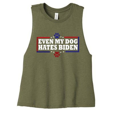 Even My Dog Hates Biden Shirt Funny Anti President Joe Biden Women's Racerback Cropped Tank