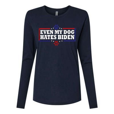 Even My Dog Hates Biden Shirt Funny Anti President Joe Biden Womens Cotton Relaxed Long Sleeve T-Shirt