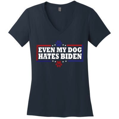 Even My Dog Hates Biden Shirt Funny Anti President Joe Biden Women's V-Neck T-Shirt