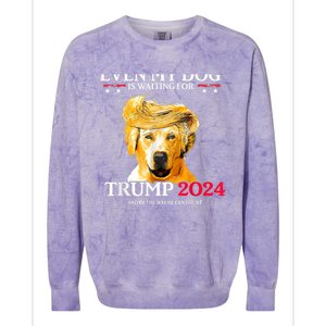 Even My Dog Is Waiting For Trump 2024 Funny Dog Trump Hair Colorblast Crewneck Sweatshirt