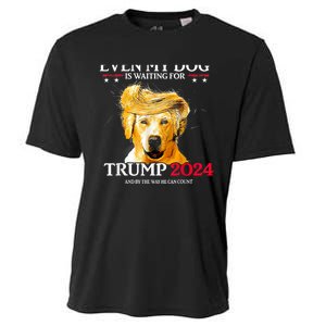 Even My Dog Is Waiting For Trump 2024 Funny Dog Trump Hair Cooling Performance Crew T-Shirt