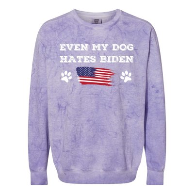 Even My Dog Hates Biden Conservative Anti Liberal US Flag Colorblast Crewneck Sweatshirt