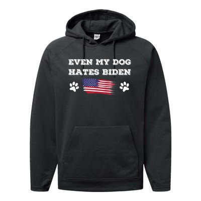 Even My Dog Hates Biden Conservative Anti Liberal US Flag Performance Fleece Hoodie