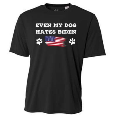 Even My Dog Hates Biden Conservative Anti Liberal US Flag Cooling Performance Crew T-Shirt