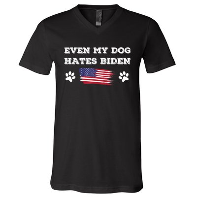 Even My Dog Hates Biden Conservative Anti Liberal US Flag V-Neck T-Shirt