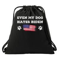 Even My Dog Hates Biden Conservative Anti Liberal US Flag Drawstring Bag