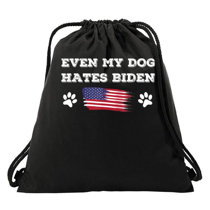 Even My Dog Hates Biden Conservative Anti Liberal US Flag Drawstring Bag