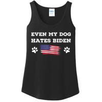 Even My Dog Hates Biden Conservative Anti Liberal US Flag Ladies Essential Tank