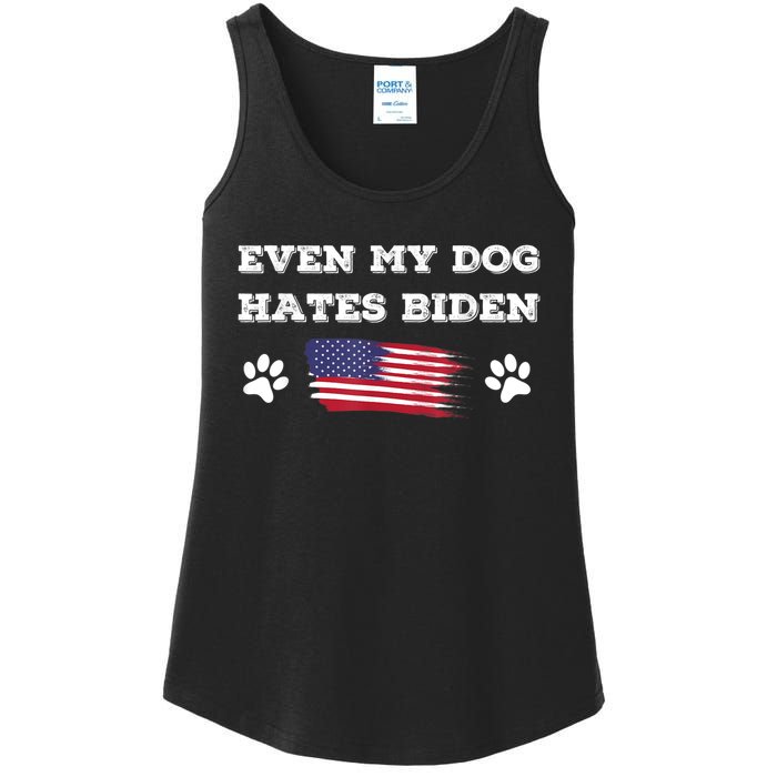 Even My Dog Hates Biden Conservative Anti Liberal US Flag Ladies Essential Tank