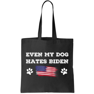 Even My Dog Hates Biden Conservative Anti Liberal US Flag Tote Bag