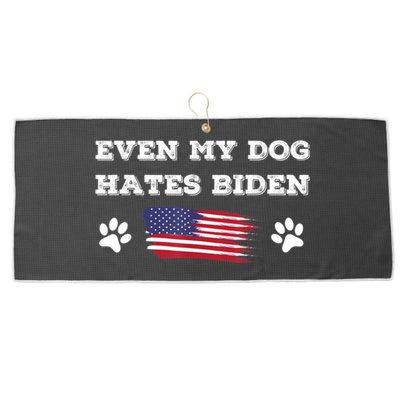 Even My Dog Hates Biden Conservative Anti Liberal US Flag Large Microfiber Waffle Golf Towel